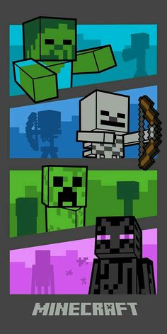 an image of some minecraft characters in different colors and sizes, with the words minecraft on them