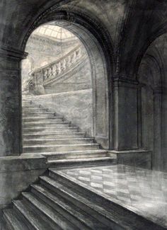 a drawing of a staircase in a building