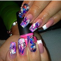 . Fly Nails, French Toes, Multicolored Nails, Sweet Nails, Super Cute Nails, Long Nail Designs, Ombre Acrylic Nails, Pink Nail Art, Pretty Nail Designs