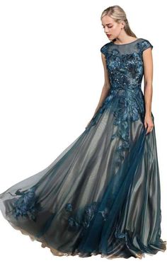 Portia and Scarlett 17999T Andrea And Leo, Cap Sleeve Gown, Coctail Dresses, Prom Long, Gowns With Sleeves, A Line Gown, Capped Sleeve Dress, Designer Gowns