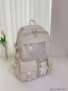 BagForLove - Functional Backpack with Bag Charm and Release Buckle Decoration Product Description Color Beige Strap Type Adjustable Details Lace Up Composition 100% Polyester Closure Type Flap Pattern Type Plain Material Polyester Size Chart INCH CM Handle Height Strap Length Bag Height Bag Width Bag Length 3.1 inch 33.5 inch 16.5 inch 4.7 inch 12.2 inch Handle Height Strap Length Bag Height Bag Width Bag Length 8 cm 85 cm 42 cm 12 cm 31 cm Details Pictures Similar Products h2 { text-align: cent Big Backpack, Preppy Bags, Big Backpacks, School First Day, Functional Backpack, Everyday Backpack, School School, Bear Pendant, Bag School