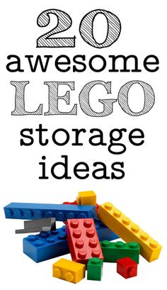 the words 20 awesome lego storage ideas are in front of a white background with black lettering