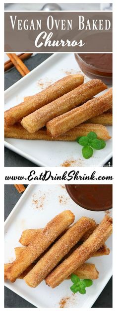 vegan oven baked churros on a white plate