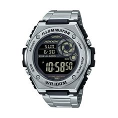 A simple, sporty take on a digital watch for both the stylish and the practical you. Casio model MWD100HD-1BV comes complete with handy alarm, stopwatch, calendar, and world time, to keep you functioning at your peak all day long. The 10-year battery, water resistance up to 100 meters, and LED light for visibility even in the dark also set you free to focus on more exciting things. Size: one size.  Color: Metal Type.  Gender: male.  Age Group: adult. Mens Sport Watches, Sports Watch, Set You Free, Digital Watch, Sport Watches, Types Of Metal, Sports