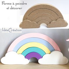 two cardboard rainbows on top of each other with the words, forme a pediate et decorer