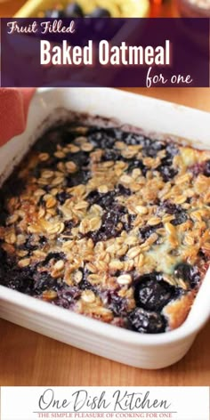 blueberry baked oatmeal in a casserole dish