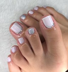 Wedding Toe Nails, Glitter Toe Nails, Pedicure Gel, Simple Toe Nails, Feet Nail Design