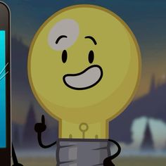 a cartoon light bulb holding up a smart phone