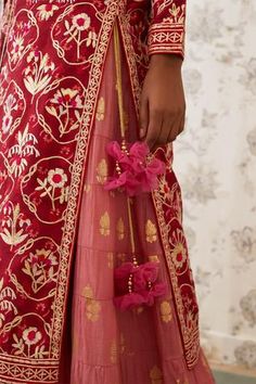 Shop for Shyam Narayan Prasad Pink Chanderi Brocade Kurta Lehenga Set for Women Online at Aza Fashions Block Printed Kurta, Kurta Skirt, Kurta Lehenga, Blouse Yoke, Net Embroidery, Brocade Skirt, Luxury Sale, Embroidered Neckline, Net Dupatta