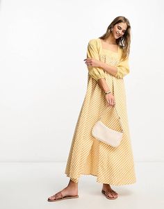 ASOS DESIGN broderie gingham mix midi dress in yellow | ASOS Spring Gingham Dresses, Spring Gingham Midi Dress With Square Neck, Spring Gingham Midi Dress For Brunch, Spring Gingham Midi Dress For Daywear, Spring Gingham Midi Dress, Gingham Midi Dress For Spring, Yellow Square Neck Midi Dress For Spring, Spring Gingham Maxi Dress, Spring Gingham Maxi Dress For Brunch