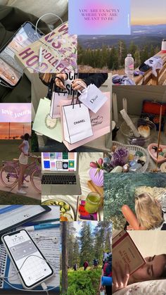 a collage of photos with various items in them