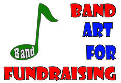 the words band art for fundraisers are in red, white and blue