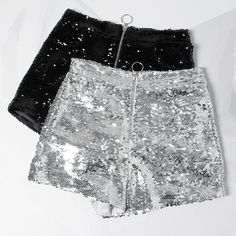 Sequin High Waist O-Ring Zip Bodycon Shorts - Uniqistic.com Festival Mode, Dance Shorts, Sequin Decor, Sequin Shorts, Pole Dance, Pole Dancing, O Ring, Bell Bottoms, Fashion Pants