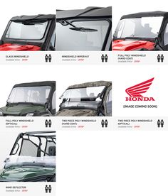 four different views of the front and rear windshields of a vehicle with honda logos