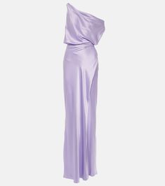 Lilac Gown, One Shoulder Neckline, Satin Evening Dress, Lavender Silk, Gowns For Women, Satin Evening Dresses, Purple Outfits, Asymmetrical Neckline, Silk Gown