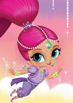 the little mermaid is flying through the air with her pink hair and pearls on it's head