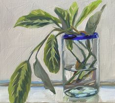 a painting of a plant in a glass vase