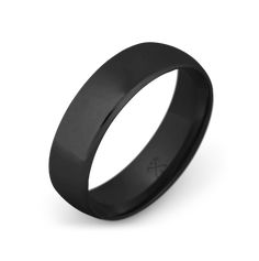 a black wedding band with an x on the side and a plain design in the center