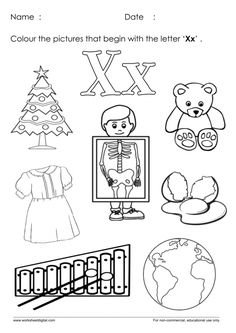 the letter x worksheet with pictures and words to be used for children's learning