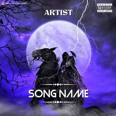 the cover art for song name, featuring two black horses in front of a full moon