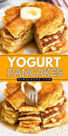 Whip up a Mother's Day brunch idea fit for a queen with this Yogurt Pancakes recipe! These fluffy delights are not only moist and easy to make but also infused with the goodness of Greek yogurt. A perfect homemade treat for Mother's Day that Mom will adore! Yogurt Pancakes No Egg, Banana Greek Yogurt Pancakes, Yogurt Waffle Recipe, Yogurt Pancakes Healthy, Pancakes With Yogurt, Yoghurt Pancakes, Yummy Breakfast Recipes, Easy Homemade Pancakes, Homemade Pancake Mix