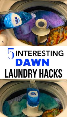 a washing machine with the words 5 interesting dawn laundry hacks