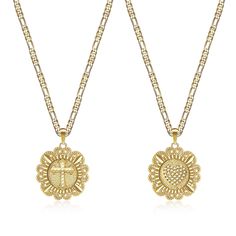 PRICES MAY VARY. Dainty Round Cross Necklace: The gold cross necklace for women features a unique circular embedded cross with 5A CZ stones. The double-sided design ensures your everyday look is full of freshness Material: The 925 Sterling Silver necklace for women is made of 0.5um gold plated, hypoallergenic, nickel-free and lead-free, does not discolor, does not rust, will not make your skin turn green, safe to wear in daily life, smooth edges, high gloss, easy to wear more comfortable Adjusta Gold Cross Pendant Necklaces For Mother's Day, Gold Necklaces With Cross Pendant For Mother's Day, Figaro Chain Cross Necklace As Gift, Figaro Chain Cross Pendant Necklace For Gift, Silver Cross Necklace With Figaro Chain As Gift, Gold Cross Jewelry For Valentine's Day, Elegant Gold Cross Necklace For Mother's Day, Crucifix Figaro Chain Necklace As Gift, Gold Cross Necklace With Figaro Chain For Gift