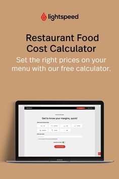 the restaurant food cost calculator is displayed on a laptop screen with an image of a