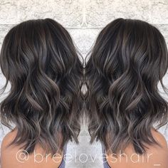 Choppy Wavy Shoulder-Length Shag Smokey Ash Brown Balayage, Hairstyles For Thick Wavy Hair, Gray Highlights, Ash Brown Balayage, Ash Brown Hair, Thick Wavy Hair, Balayage Hair Dark