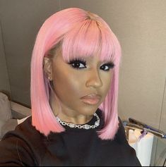 Pink Bob With Bangs, Black Women Short Bob, Bob Black Women, Wigs For Black Women Short, Women Short Bob, Gyaru Hair, Bob Black, Brazilian Hair Wigs