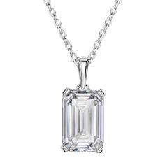 PRICES MAY VARY. A simple solo pendant with emerald cut cubic zirconia sparkle makes this everyday necklace the perfect addition to any stack. Metal: rhodium plated sterling silver, Stone: cubic zirconia, 8*12mm, Chain Length: 16"+2" We use 925 sterling silver with rhodium plating in this stunning necklace. Rhodium is much expensive than normal platinum and white gold, and after polishing, our product last longer compare to normal market product. Lead, nickel free, friendly to sensitive skin. Hi