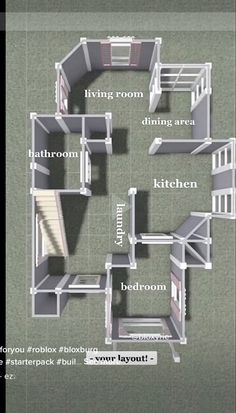 an overhead view of a house with all the rooms labeled in white and black text