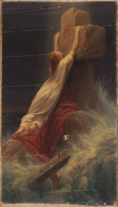 a painting of jesus carrying the cross on his back