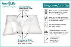 The Best Pillows For Sleeping. The Arc4life Cervical Traction Neck Pillow helps to stop neck pain and improve posture. Help for herniated disc, nerve pain, bulging disc and neck arthritis. Available in king size pillows and queen size pillows. Back Pillow For Bed, Best Pillows For Sleeping, Neck Stretcher, Pillows For Sleeping, Neck Traction, Sleeping Better, Bulging Disc, Cervical Traction, Pinched Nerve