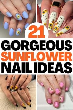 Navy Sunflower Nails, Sunflower Dip Nails, Short Nails Sunflower, Sunflower Nail Designs Acrylic, Summer Sunflower Nails, White Nails With Sunflower, Nails Sunflower Design, Sunflower Toe Nails, Simple Sunflower Nails