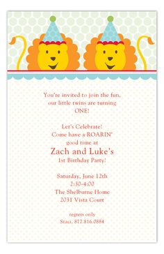 a birthday party card with two lions on the front and one lion on the back