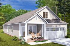 this is an artist's rendering of the small cottage with porch and covered patio