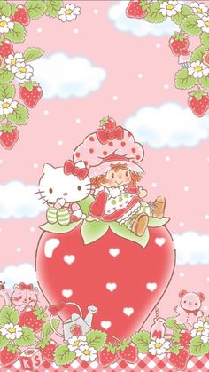 Kitty Wallpaper Iphone, Strawberry Wallpaper, 헬로키티 배경화면, Strawberry Shortcake Cartoon, Pink Wallpaper Hello Kitty, Images Hello Kitty, Charmmy Kitty, Wallpaper Doodle