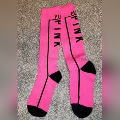 New Victoria's Secret Pink Socks 1 Pair Sporty Pink Sports Socks, Sporty Pink Socks For Sports, Pink Casual Sports Socks, Pink Sports Socks, Pink Knee-high Sports Socks, Pink Casual Socks For Winter, Pink Casual Winter Socks, Casual Pink Winter Socks, Trendy Pink Knee-high Socks For Winter