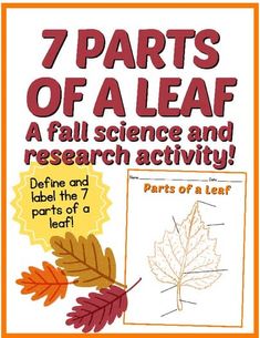 a poster with the words 7 parts of a leaf and an image of leaves on it