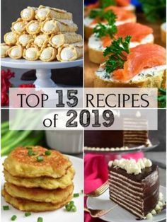 the top 15 recipes of 2019 are featured in this collage with text overlay