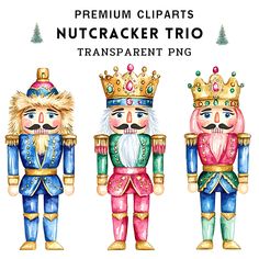 three nutcrackers with crowns on their heads