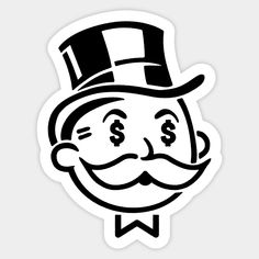 a sticker with a man's face wearing a top hat and a mustache