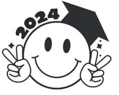 a black and white image of a smiley face with graduation cap on it's head