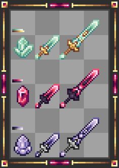 the pixel art work shows different types of objects