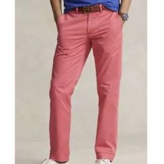 Elevate Your Wardrobe With These Stylish Polo Ralph Lauren Chino Pants In Nantucket Red. Made From A Comfortable Cotton Blend Material With Stretch Features, These Pants Are Perfect For Any Occasion, Whether It Be Casual, Workwear, Or Business. The Classic Fit And Straight Leg Style Provide A Flattering Look, While The Flat Front And Button Closure Add A Touch Of Sophistication. Ideal For The Preppy-Themed Individual, These Pants Are Suitable For All Seasons, Whether It Be Winter, Summer, Fall, Classic Red Bottoms With Welt Pockets, Classic Red Bottoms For Business Casual, Casual Red Chinos With Pockets, Fitted Red Chinos Casual Style, Casual Red Straight Leg Chinos, Red Fitted Casual Chinos, Fitted Red Casual Chinos, Red Slim Fit Cotton Chinos, Red Cotton Straight Leg Chinos