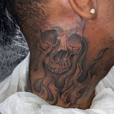 Good Neck Tattoos For Men, Trap Hand Tattoos, Unique Side Neck Tattoos, Side Neck Tattoos For Men Design, Small Men Neck Tattoos, Face Tat Ideas, Full Neck Tattoo For Guys Hood, Neck Tattoo Cover Up Men, Men Black Tattoo