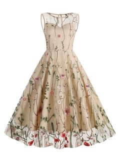 30-70% OFF✓ Fast Shipping✓Feel graceful with a 1950s flower gauze sleeveless swing dress. Light, airy fabric and vintage florals make it perfect for any occasion. Prom Ballgown, Flare Sleeves Pattern, Lace Dress For Kids, Vestidos Retro, Vintage Long Dress, Floral Embroidery Dress, Midi Dress Elegant, Vintage Party Dresses, Stitching Dresses