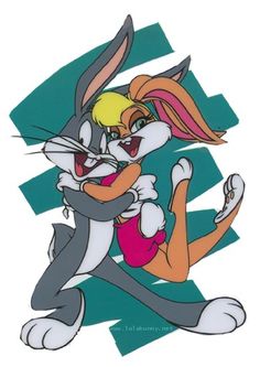 an image of a cartoon rabbit holding onto another bunny's back with its legs spread out