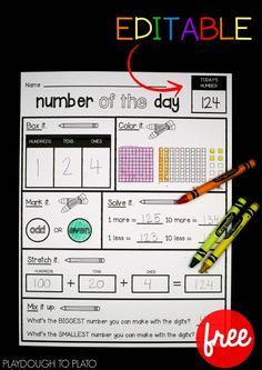 a printable worksheet for the number of the day with markers and crayons